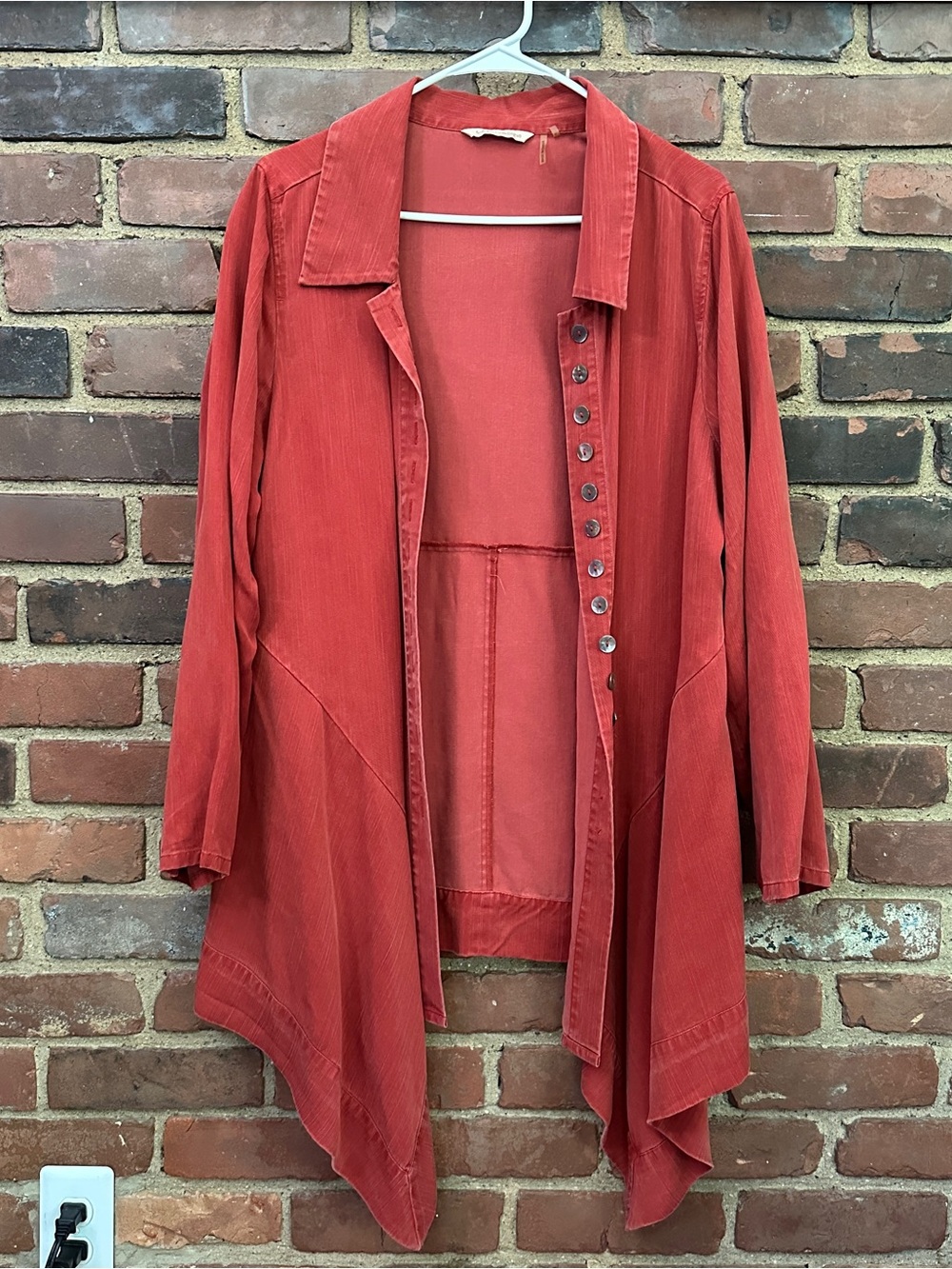 Soft Surroundings Burnt Red Long Sleeve Button Tunic LARGE top topper jacket